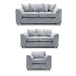 Furnishings For Less UK Monaco Chenille Fabric 3 Piece Sofa Suite - 3, 2 & Armchair Seater Scatter Back in Light Grey - thumbnail 1