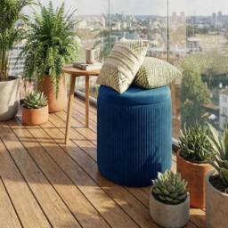 EONLION Round Storage Ottoman with Removable Top, Blue - Size: 100 cm - thumbnail 4