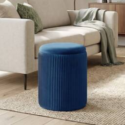 EONLION Round Storage Ottoman with Removable Top, Blue - Size: 100 cm - thumbnail 1