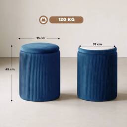 EONLION Round Storage Ottoman with Removable Top, Blue - Size: 100 cm - thumbnail 2