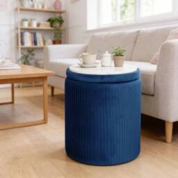 EONLION Round Storage Ottoman with Removable Top, Blue - Size: 100 cm - thumbnail 5