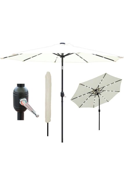 Glamhaus Cream Solar Power LED Tilting Parasol Waterproof Garden Umbrella 2.7M - image 1