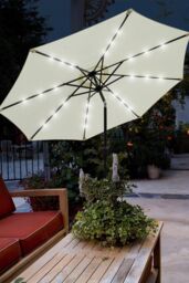 Glamhaus Cream Solar Power LED Tilting Parasol Waterproof Garden Umbrella 2.7M - thumbnail 5