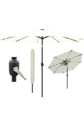 Glamhaus Cream Solar Power LED Tilting Parasol Waterproof Garden Umbrella 2.7M - thumbnail 1