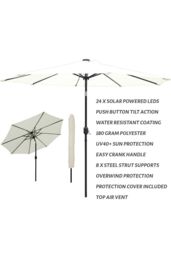 Glamhaus Cream Solar Power LED Tilting Parasol Waterproof Garden Umbrella 2.7M - thumbnail 2