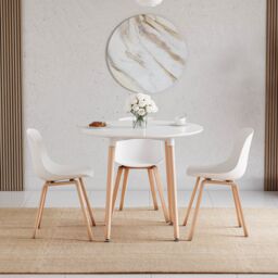 Home Discount Vida Designs Batley 4 Seater Round Dining Table MDF Solid Beech Wood Dining Kitchen Furniture in White - thumbnail 2