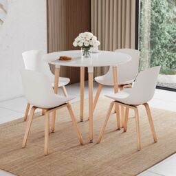 Home Discount Vida Designs Batley 4 Seater Round Dining Table MDF Solid Beech Wood Dining Kitchen Furniture in White - thumbnail 4