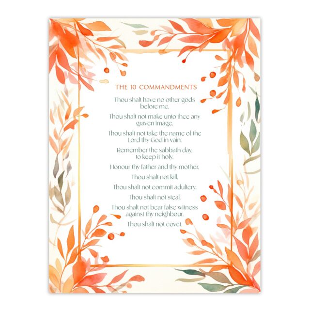 "Artery8 Wall Art Print The 10 Ten Commandments Orange Exodus Faith Bible Quote Poster - Size: W24"" x H32""" - image 1