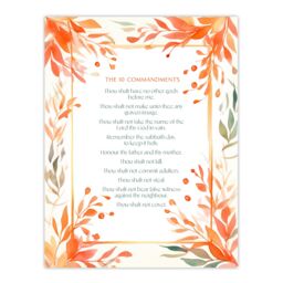 "Artery8 Wall Art Print The 10 Ten Commandments Orange Exodus Faith Bible Quote Poster - Size: W24"" x H32""" - thumbnail 1