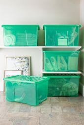 Wham Crystal 5 x 60L Stackable Plastic Storage Boxes with Lids in Green - thumbnail 1