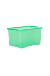 Wham Crystal 5 x 60L Stackable Plastic Storage Boxes with Lids in Green - thumbnail 2