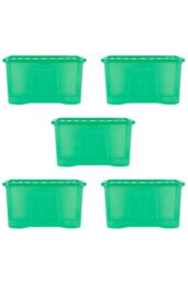 Wham Crystal 5 x 60L Stackable Plastic Storage Boxes with Lids in Green - thumbnail 5
