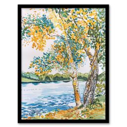 "Artery8 Seine Paris River Bank Autumn Tree Watercolour Framed Art Print - Size: W12"" x H16""" - thumbnail 1