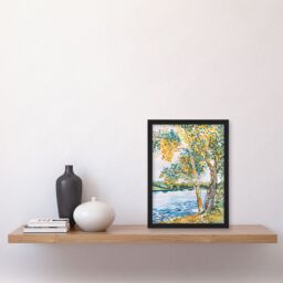 "Artery8 Seine Paris River Bank Autumn Tree Watercolour Framed Art Print - Size: W12"" x H16""" - thumbnail 4