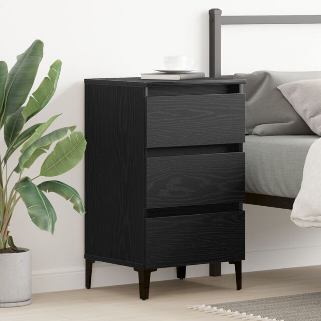 Berkfield Home Bedside Cabinet with Metal Leg Black Oak 40x35x69 cm - Size: 40 x 35 x 69 cm - image 1