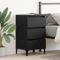 Berkfield Home Bedside Cabinet with Metal Leg Black Oak 40x35x69 cm - Size: 40 x 35 x 69 cm - thumbnail 1