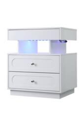 Living and Home Modern 3-Drawer Bedside Table with RGB Lighting in White - thumbnail 9