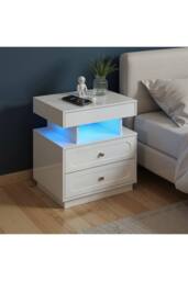 Living and Home Modern 3-Drawer Bedside Table with RGB Lighting in White - thumbnail 2