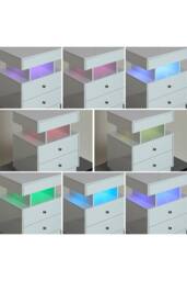 Living and Home Modern 3-Drawer Bedside Table with RGB Lighting in White - thumbnail 4