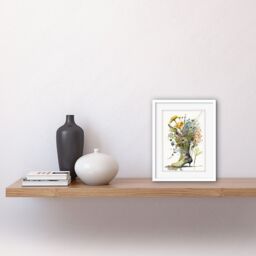"Artery8 Wall Art Print Spring Wildflower Bouquet Stiletto Military Boot Artwork Framed 9X7 Inch in White - Size: W7"" x H9""" - thumbnail 2