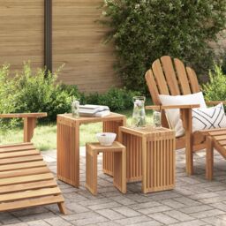 Berkfield Home Garden Nest of Side Tables 3 pcs Solid Wood Teak in Brown - thumbnail 1