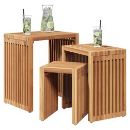 Berkfield Home Garden Nest of Side Tables 3 pcs Solid Wood Teak in Brown - thumbnail 3