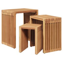 Berkfield Home Garden Nest of Side Tables 3 pcs Solid Wood Teak in Brown - thumbnail 2