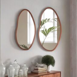FURNOS 56CM Irregular Wooden Wall Mirror For Bedroom Living Room in Brown - thumbnail 4