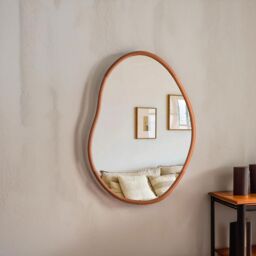 FURNOS 56CM Irregular Wooden Wall Mirror For Bedroom Living Room in Brown