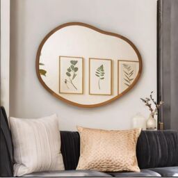 FURNOS 56CM Irregular Wooden Wall Mirror For Bedroom Living Room in Brown - thumbnail 3