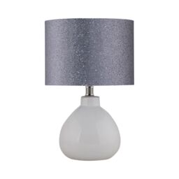 First Choice Lighting Set of 2 Tuscan - White Ceramic Lamps with Silver Grey Glitter Shade - thumbnail 2