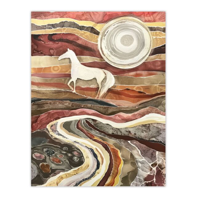 "Artery8 Wild Horse Abstract Camargue Sun Watercolour Wall Art Print in Brown - Size: W18"" x H24""" - image 1