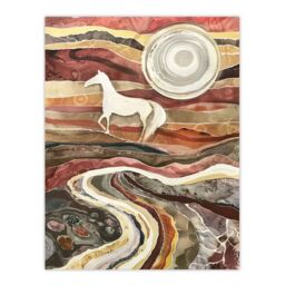 "Artery8 Wild Horse Abstract Camargue Sun Watercolour Wall Art Print in Brown - Size: W18"" x H24""" - thumbnail 1