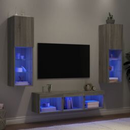Berkfield Home 5 Piece TV Wall Units with LED Grey Sonoma Engineered Wood - thumbnail 1