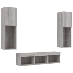 Berkfield Home 5 Piece TV Wall Units with LED Grey Sonoma Engineered Wood - thumbnail 5