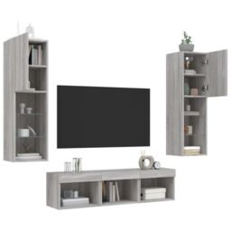 Berkfield Home 5 Piece TV Wall Units with LED Grey Sonoma Engineered Wood - thumbnail 4