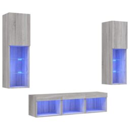 Berkfield Home 5 Piece TV Wall Units with LED Grey Sonoma Engineered Wood - thumbnail 2