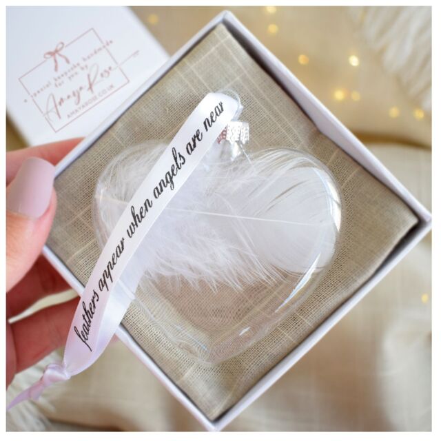 Amaya Rose Ltd In Memory of PLAIN Feather Heart Bauble Gift Boxed in Clear - image 1
