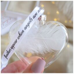Amaya Rose Ltd In Memory of PLAIN Feather Heart Bauble Gift Boxed in Clear - thumbnail 2
