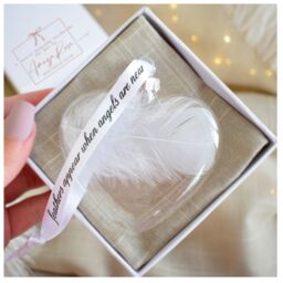 Amaya Rose Ltd In Memory of PLAIN Feather Heart Bauble Gift Boxed in Clear - thumbnail 1