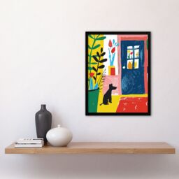 "Artery8 Wall Art Print Pet Waiting for Owner Dog Lover Colourful Art Framed Poster in Black - Size: W12"" x H16""" - thumbnail 4
