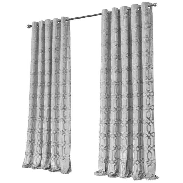 New Edge Blinds Luxe Geo Velvet Eyelet Curtains in Grey - Size: 167 cm width x 137 cm drop - image 1