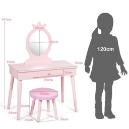 Gymax Vanity Table & Chair Set Pretend Makeup Dressing Table With Mirror in Pink - thumbnail 2
