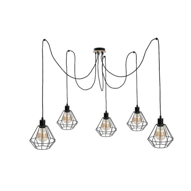 Netlighting Atwood Cluster Pendant Ceiling Light Black Wood 5x E27