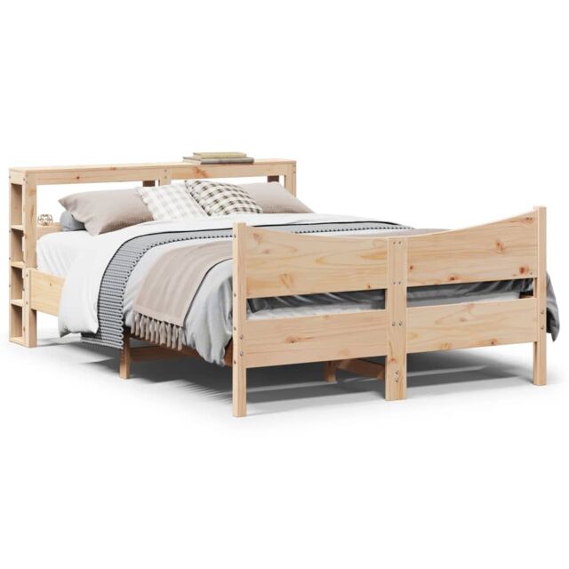 Berkfield Home Bed Frame with Headboard 160x200 cm Solid Wood Pine in Brown - image 1