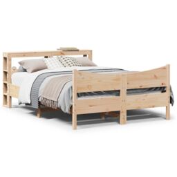 Berkfield Home Bed Frame with Headboard 160x200 cm Solid Wood Pine in Brown - thumbnail 1