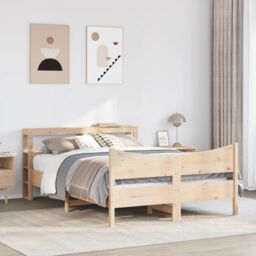 Berkfield Home Bed Frame with Headboard 160x200 cm Solid Wood Pine in Brown - thumbnail 3