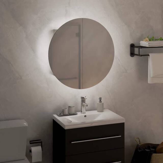Berkfield Home Beautiful Bathroom Cabinet with Round Mirror&LED White 40x40x17.5 cm - image 1