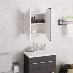 Berkfield Home Beautiful Bathroom Cabinet with Round Mirror&LED White 40x40x17.5 cm - thumbnail 4