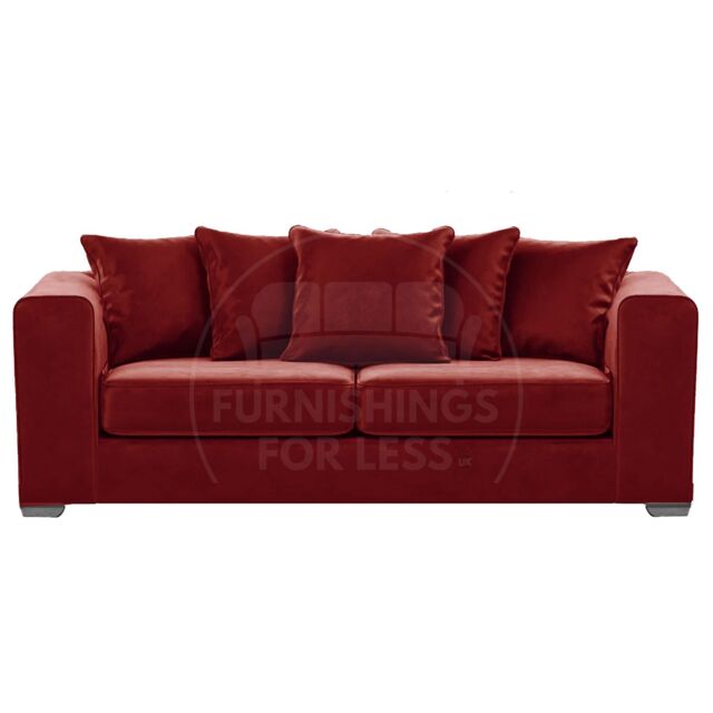 Furnishings For Less UK Ella Boxed Arm Plush Velvet Fabric 3 Seater sofa Black in Red